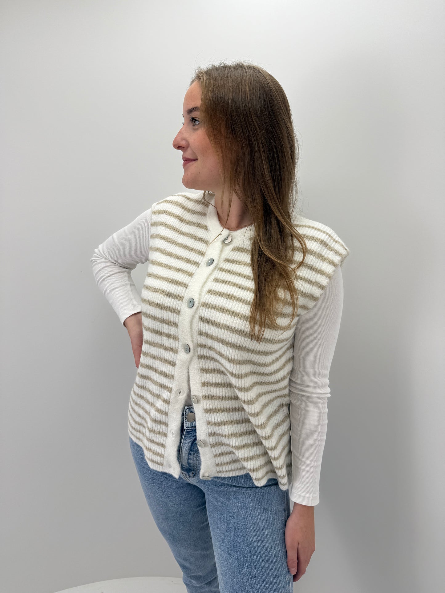 Pullunder Stripes- beige/weiß