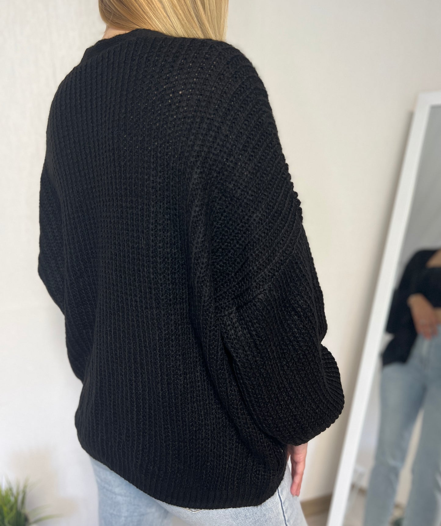 Basic Cardigan mit Ballonärmeln - schwarz