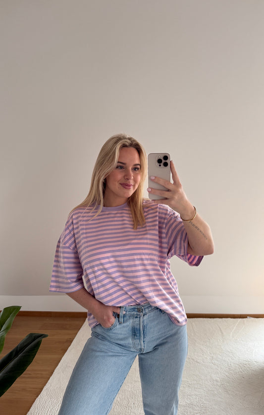Oversize T-Shirt Candy gestreift - flieder/rosa