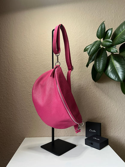 Banana Bag - Echtleder pink/silber