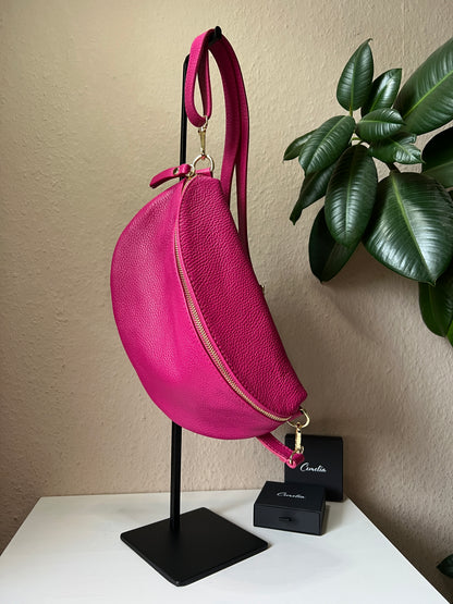 Banana Bag - Echtleder fuchsia/gold