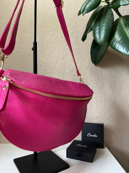 Banana Bag - Echtleder fuchsia/gold