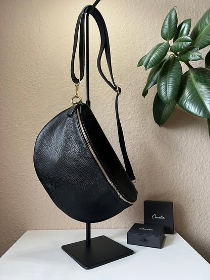 Banana Bag - Echtleder schwarz/gold