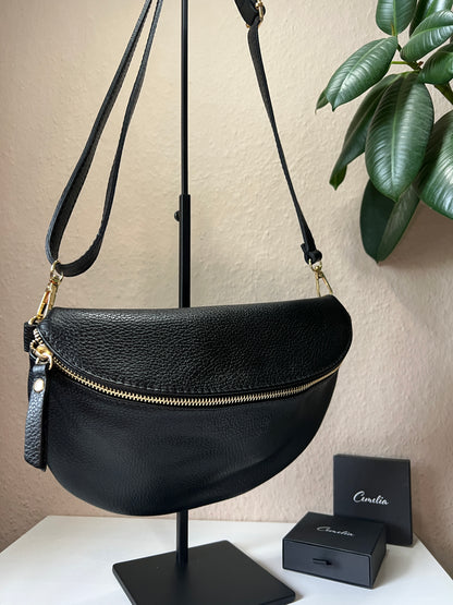 Banana Bag - Echtleder schwarz/gold