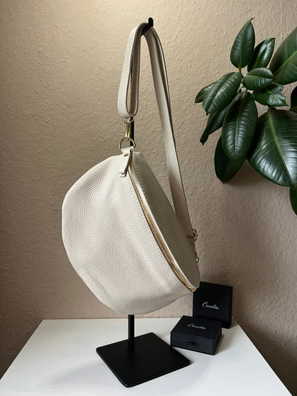 Banana Bag - Echtleder hellbeige/gold