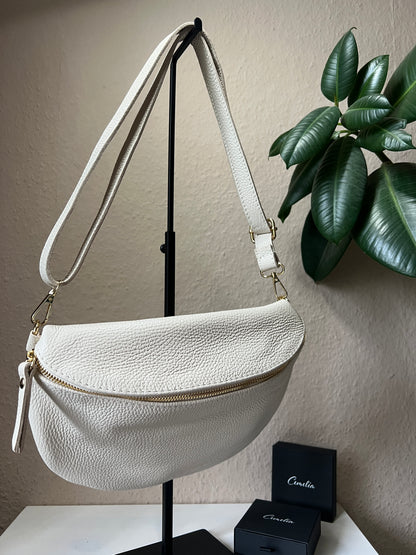 Banana Bag - Echtleder hellbeige/gold