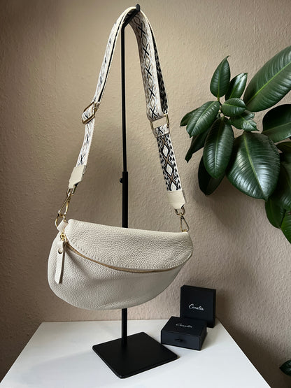 Banana Bag - Echtleder hellbeige/gold