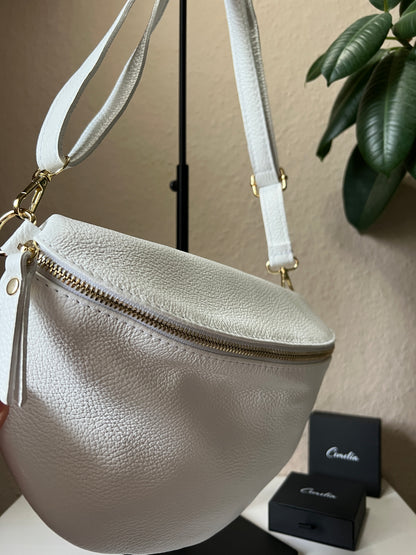 Banana Bag - Echtleder weiß/gold
