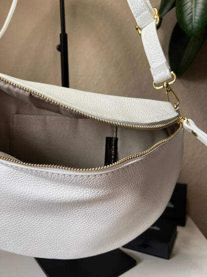 Banana Bag - Echtleder weiß/gold