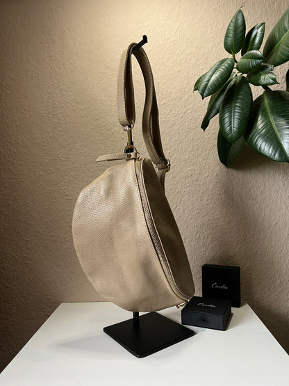 Banana Bag - Echtleder dunkelbeige/gold